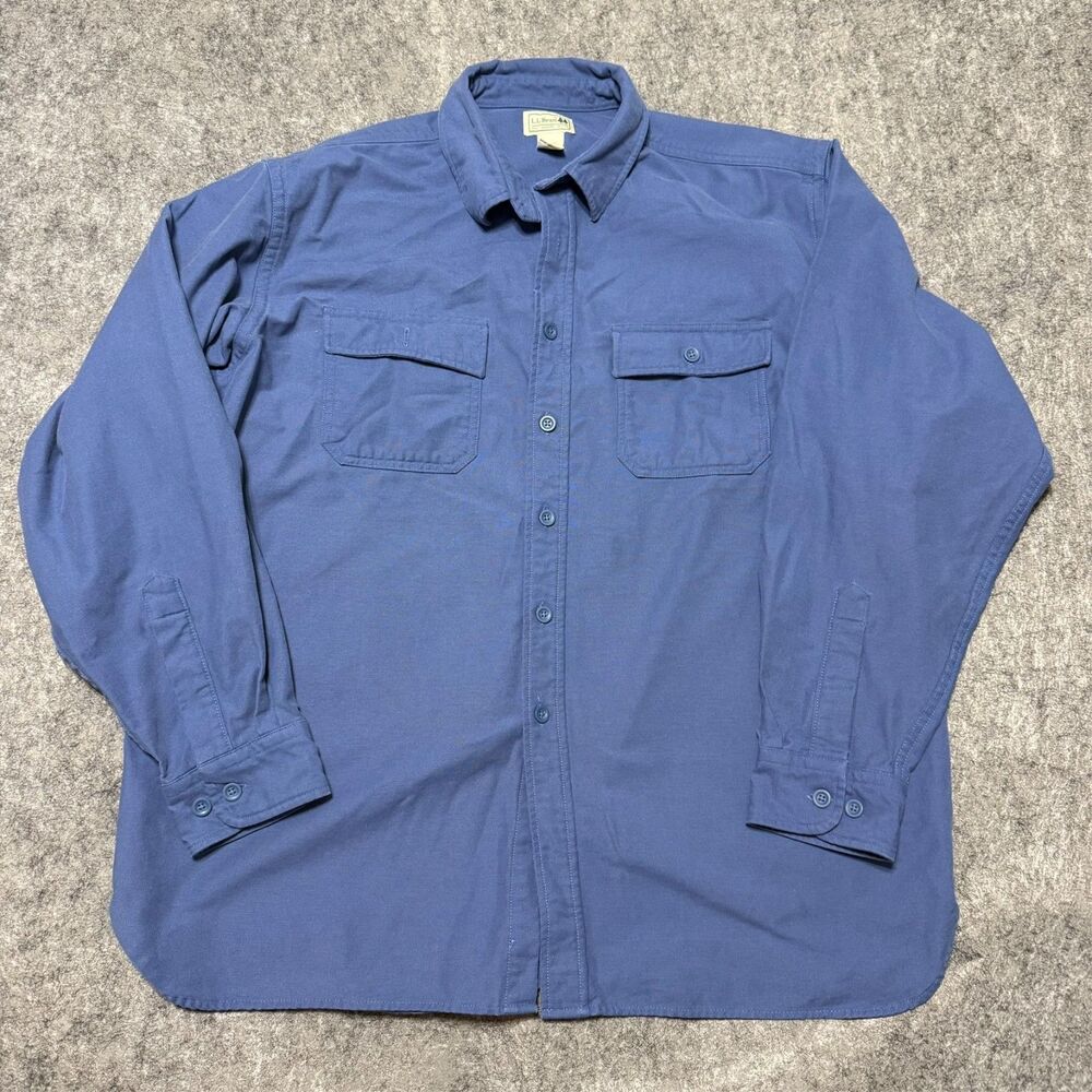 LL Bean Chamois Cloth Shirt Mens XL Regular Blue Heavyweight Flannel Button Up